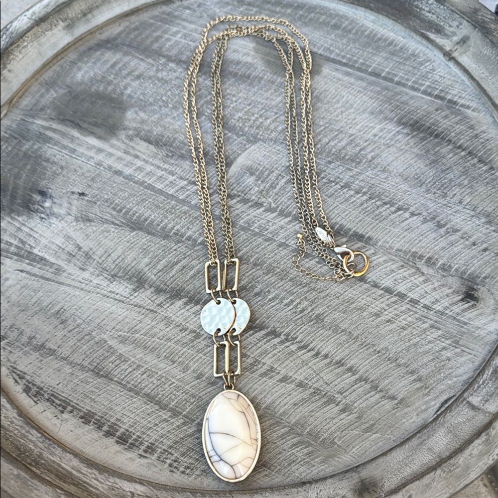 Avenue Gold Tone Long Necklace With White Pendant